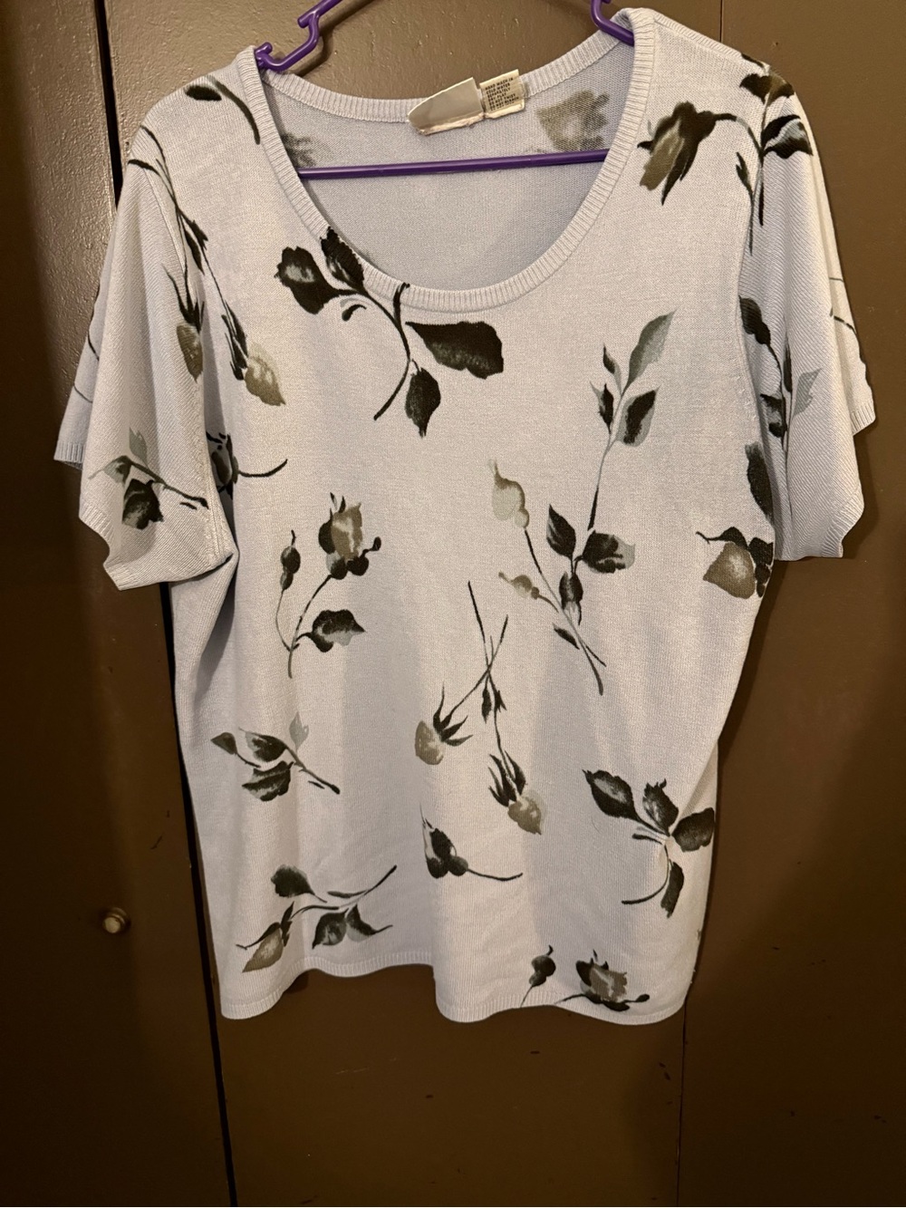 Fashion Bug Pale Blue Floral Scoop Neck Short Sleeve Top